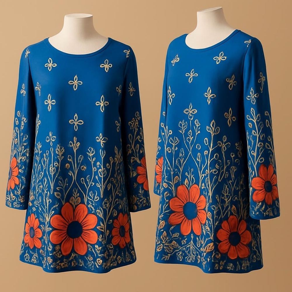 R&B Collection Floral Tunic Dress Top 2XL Rayon Spandex EUC